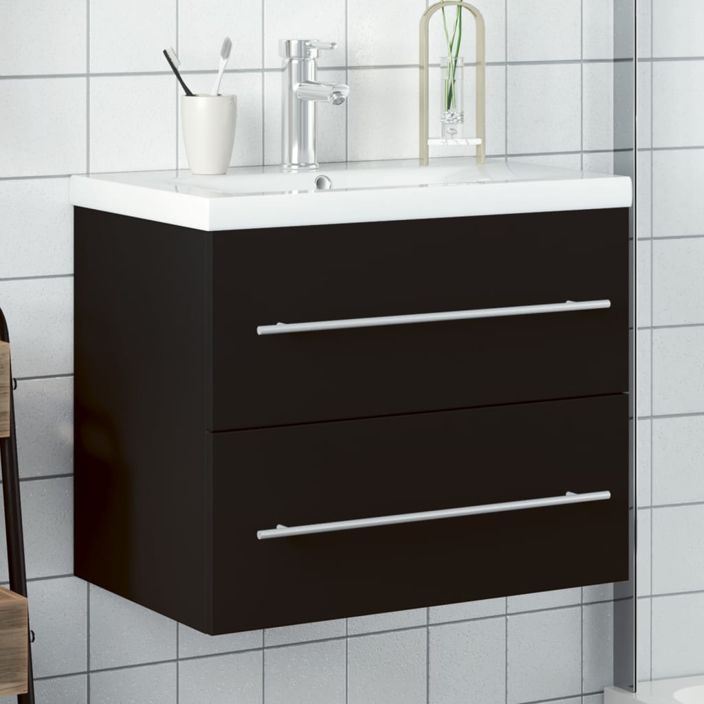 Armoire lavabo de salle de bain avec bassin intégré noir