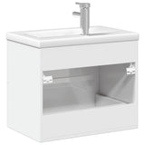 Armoire lavabo de salle de bain bassin intégré blanc brillant