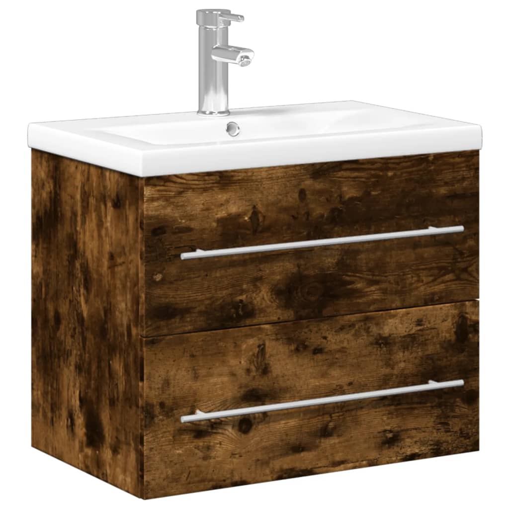 Armoire lavabo de salle de bain avec bassin intégré chêne fumé