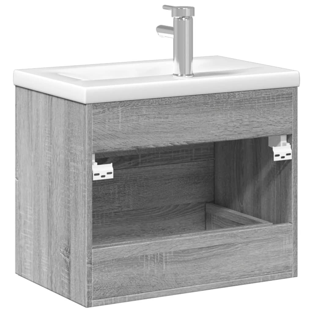 Armoire lavabo de salle de bain avec bassin intégré sonoma gris