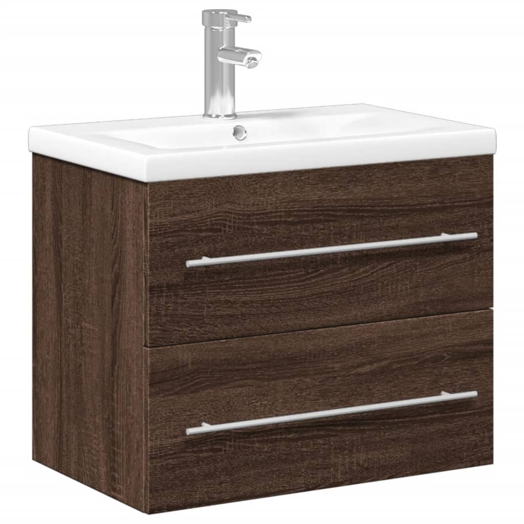 Armoire lavabo de salle de bain et bassin intégré chêne marron