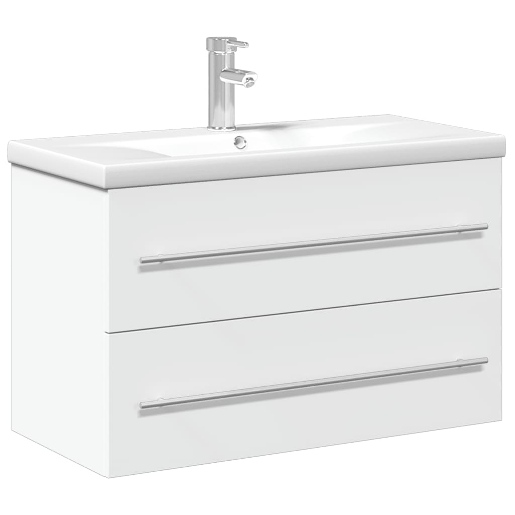 Armoire lavabo de salle de bain avec bassin intégré blanc