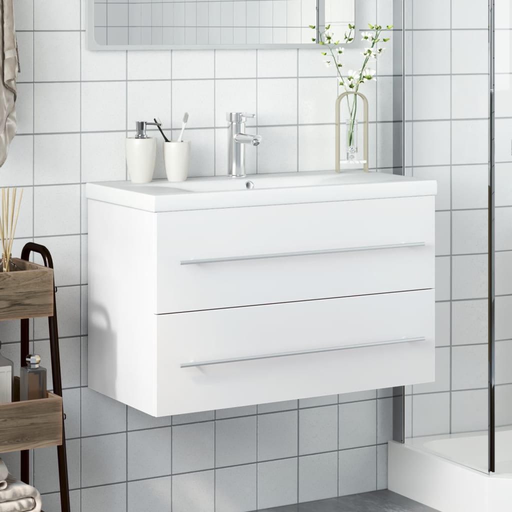 Armoire lavabo de salle de bain avec bassin intégré blanc