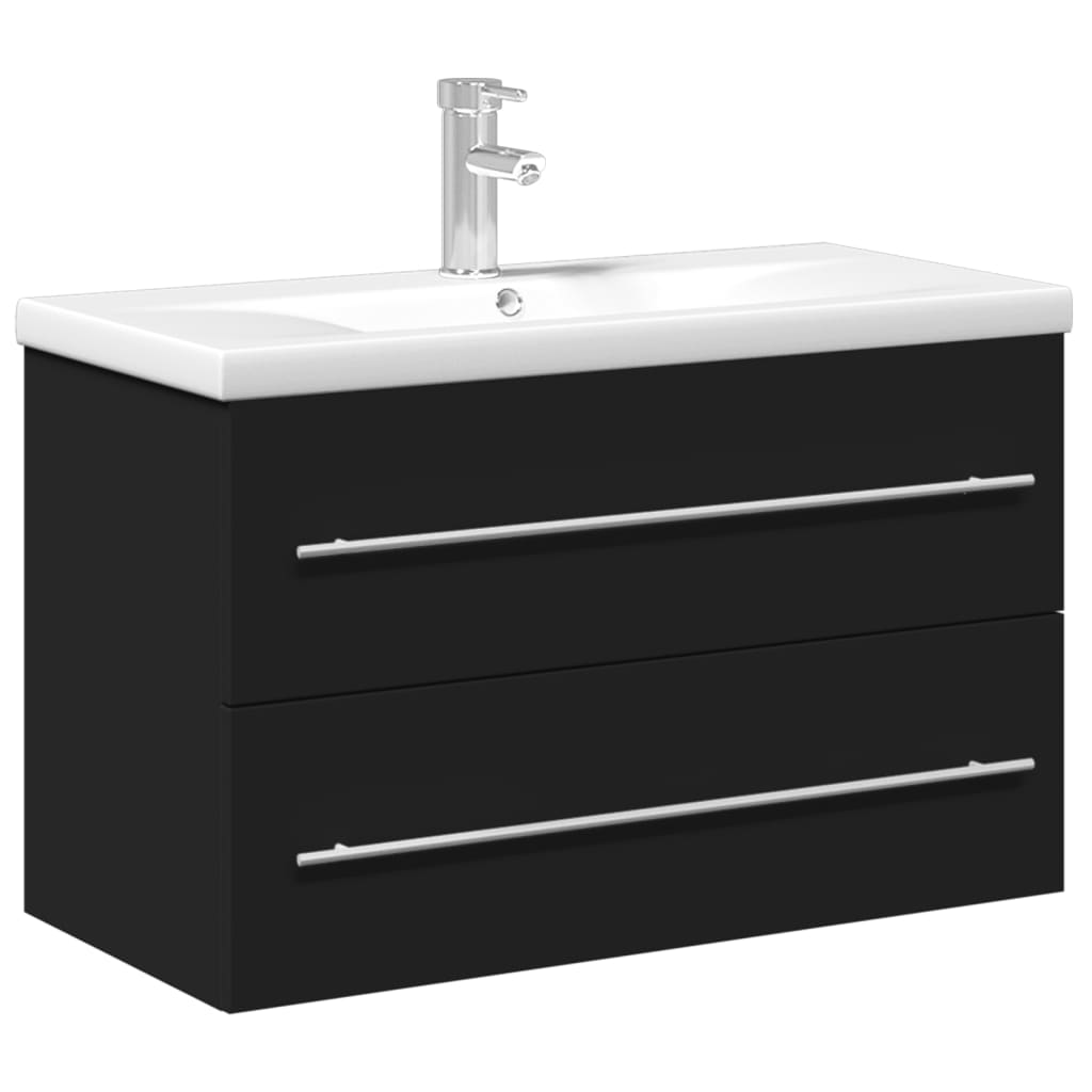 Armoire lavabo de salle de bain avec bassin intégré noir