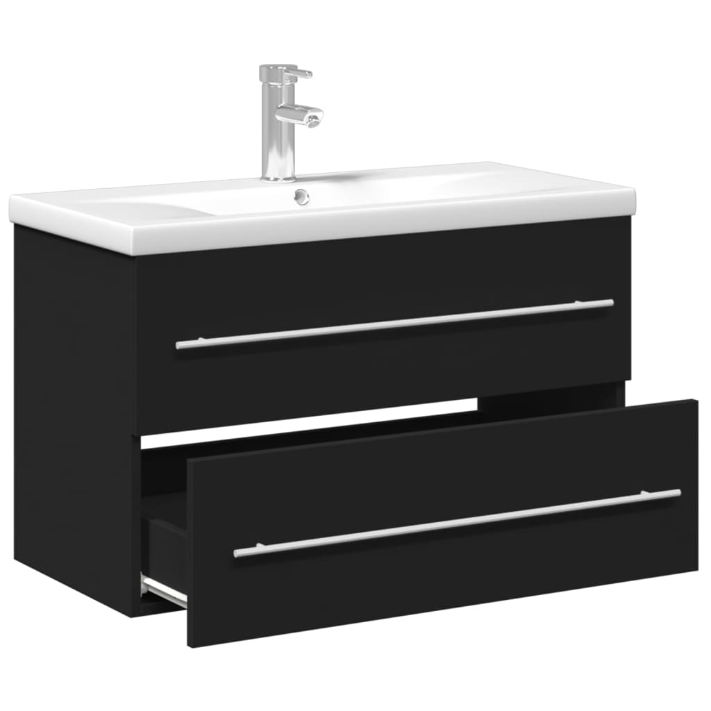 Armoire lavabo de salle de bain avec bassin intégré noir