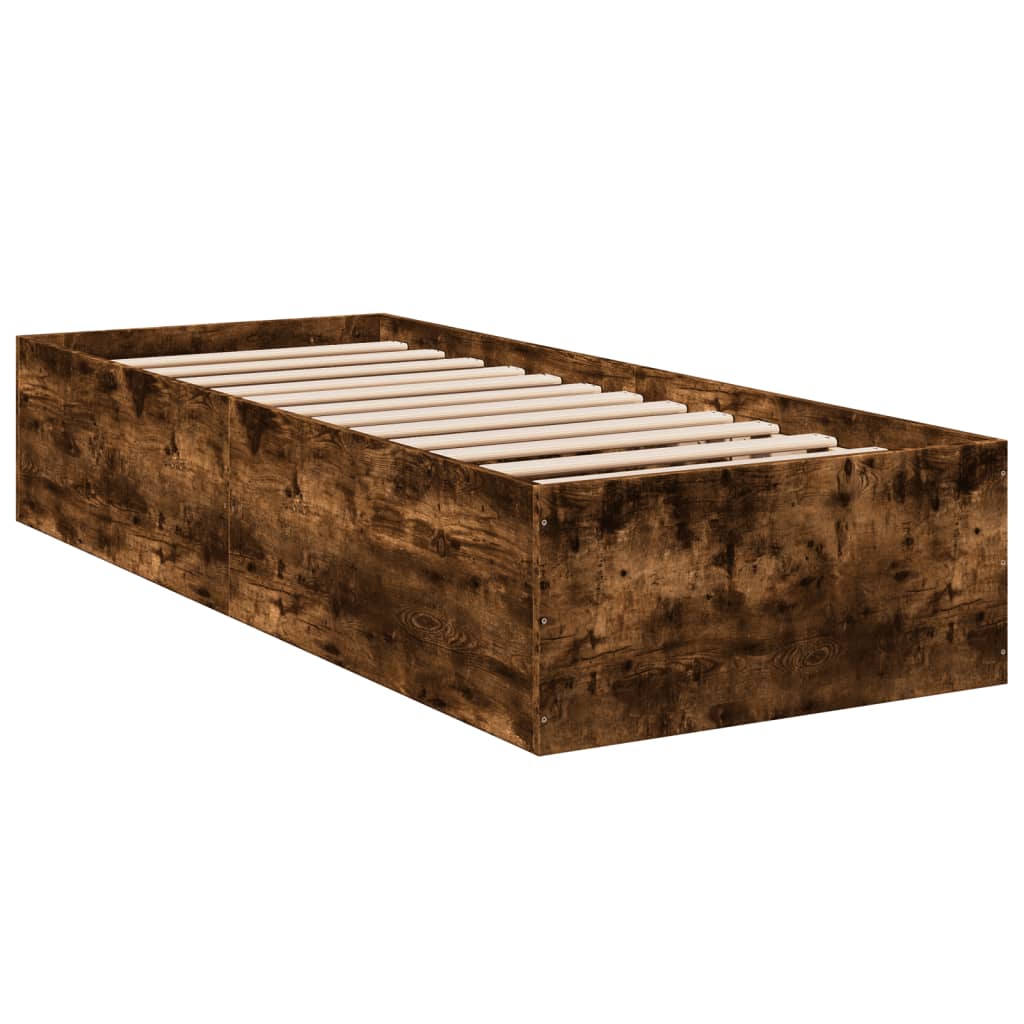 Bed frame without mattress smoked oak 75x190cm engineered wood