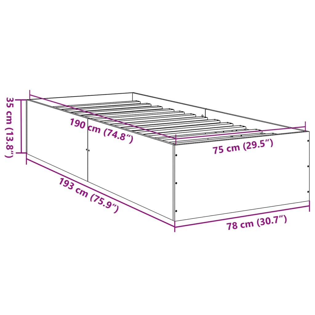 Cadre de lit sans matelas chêne fumé 75x190cm bois d'ingénierie