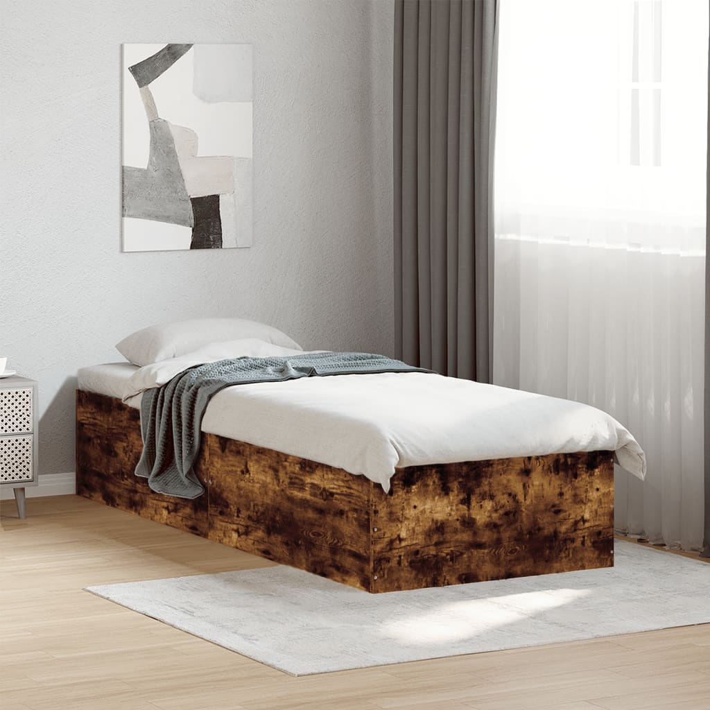 Cadre de lit sans matelas chêne fumé 75x190cm bois d'ingénierie