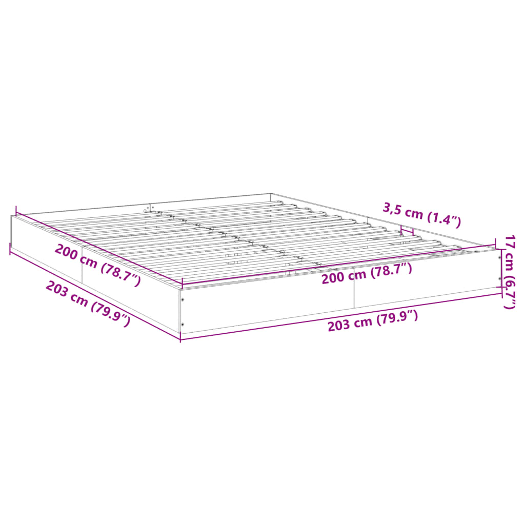 Cadre de lit sans matelas noir 200x200 cm bois d'ingénierie