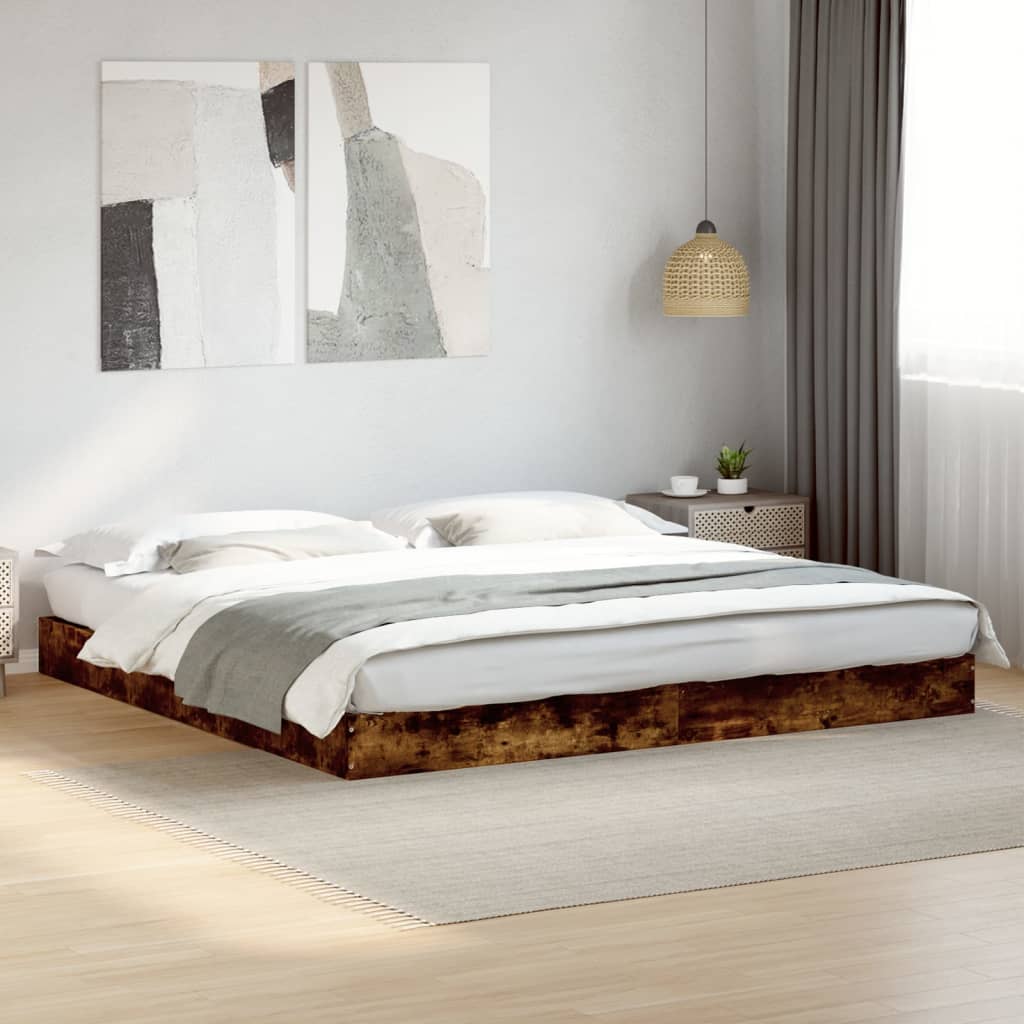 Cadre de lit sans matelas chêne fumé 200x200 cm bois ingénierie