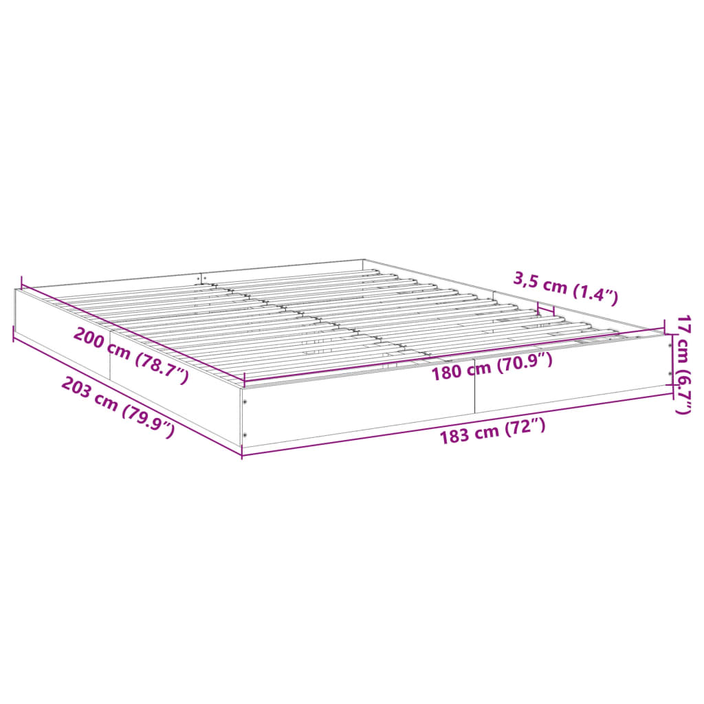 Cadre de lit sans matelas chêne fumé 180x200 cm