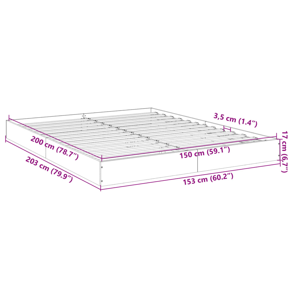 Bed frame without mattress white 150x200 cm engineered wood