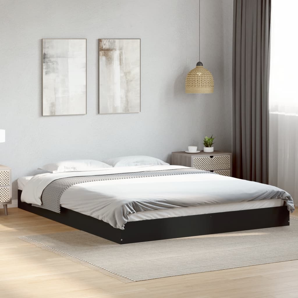 Bed frame without mattress black 150x200 cm engineered wood