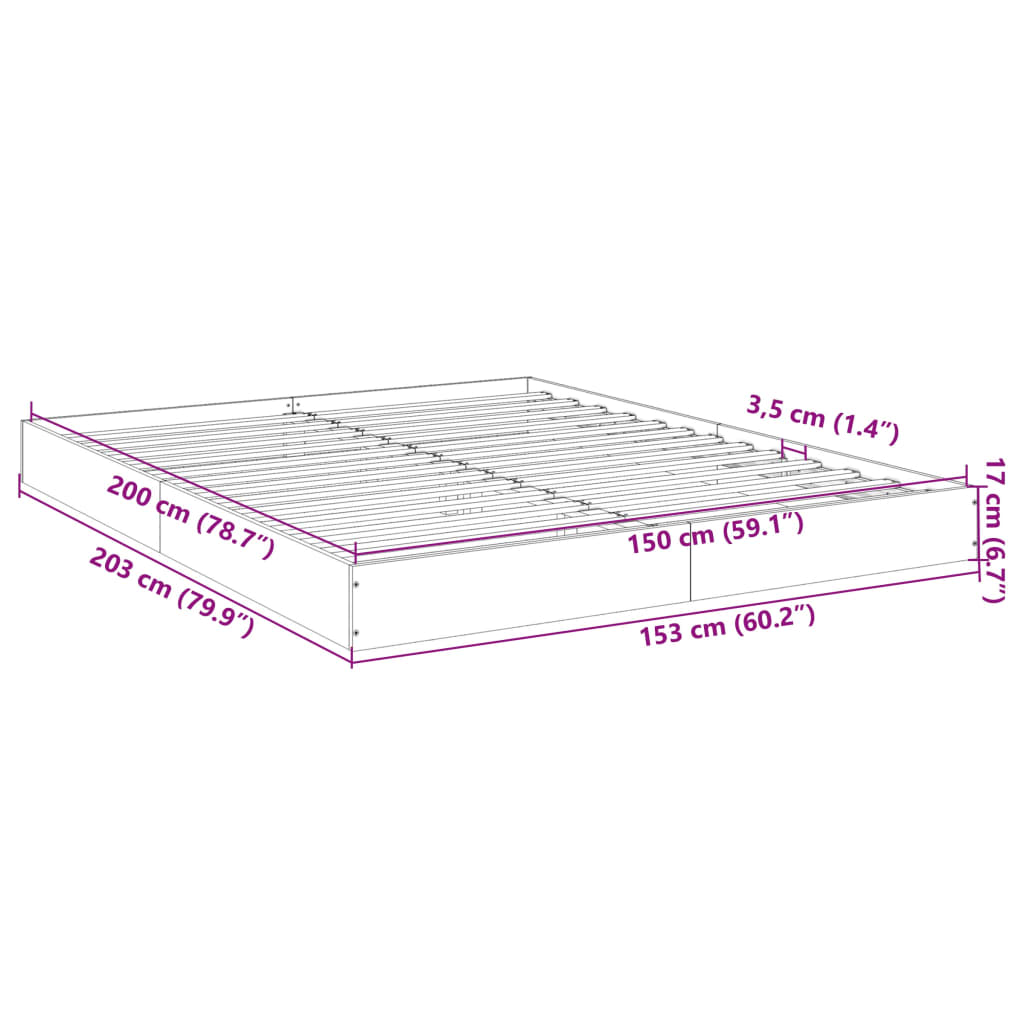 Bettgestell ohne Matratze, braune Eiche, 150 x 200 cm