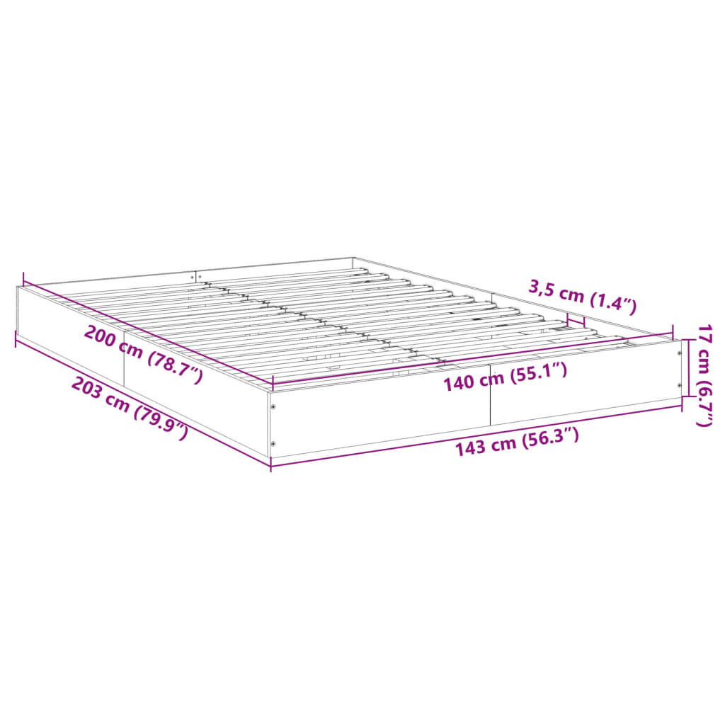 Cadre de lit sans matelas chêne sonoma 140x200 cm