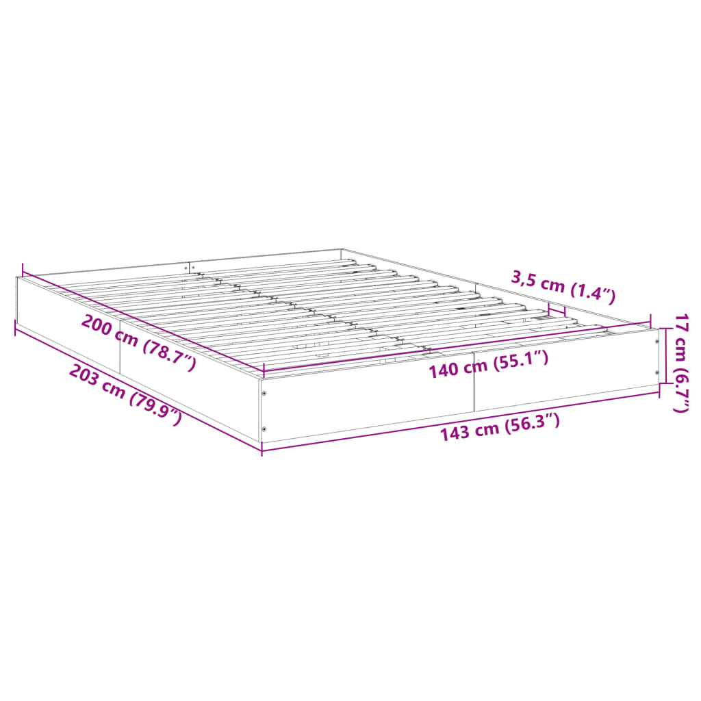 Bed frame without mattress sonoma gray 140x200 cm