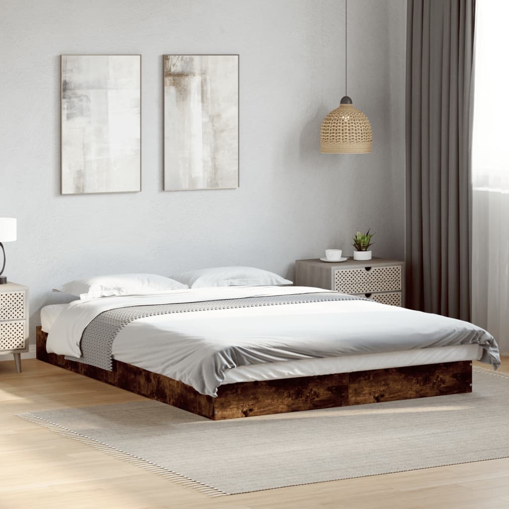 Cadre de lit sans matelas chêne fumé 120x200 cm bois ingénierie