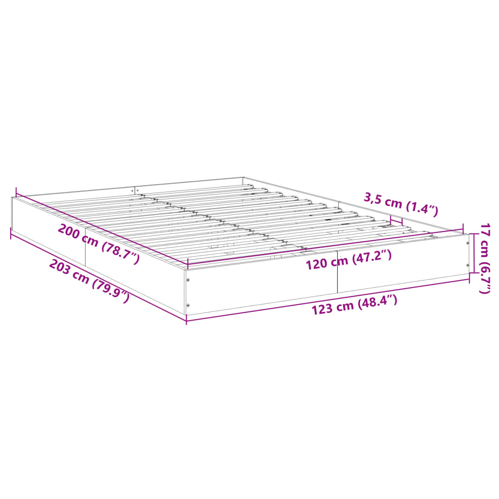 Bed frame without mattress sonoma gray 120x200cm engineered wood