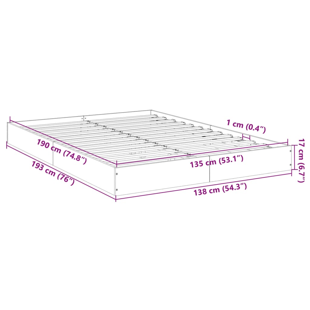 Bed frame without mattress concrete gray 135x190 cm