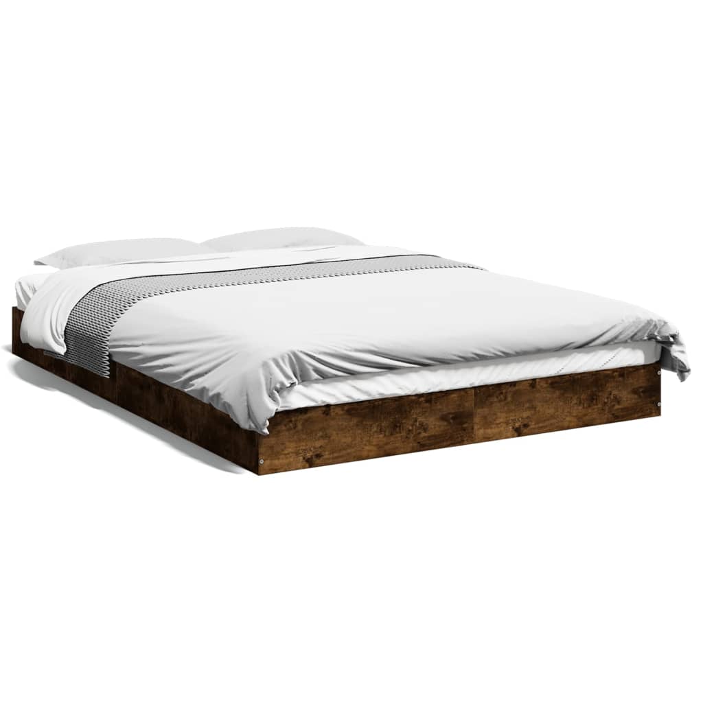 Bed frame without mattress smoked oak 135x190 cm engineered wood