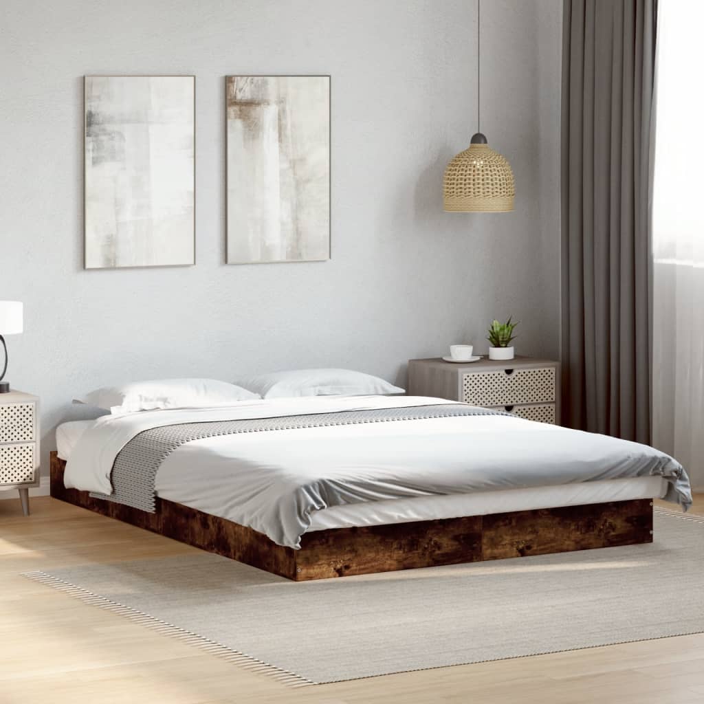 Bed frame without mattress smoked oak 135x190 cm engineered wood