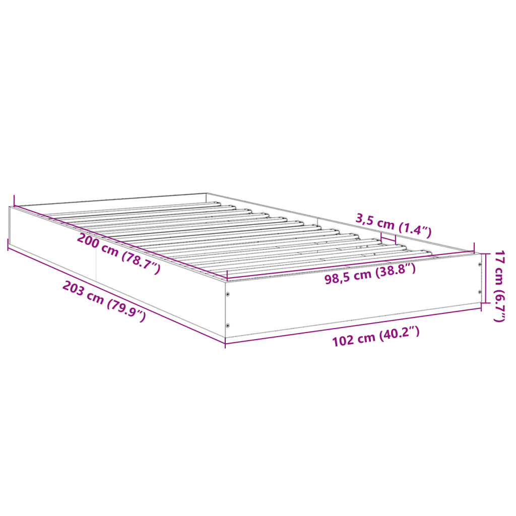 Bed frame without mattress white 100x200 cm engineered wood