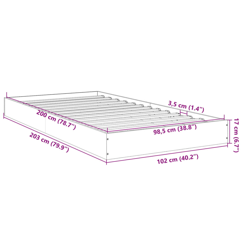 Cadre de lit sans matelas chêne fumé 100x200 cm bois ingénierie