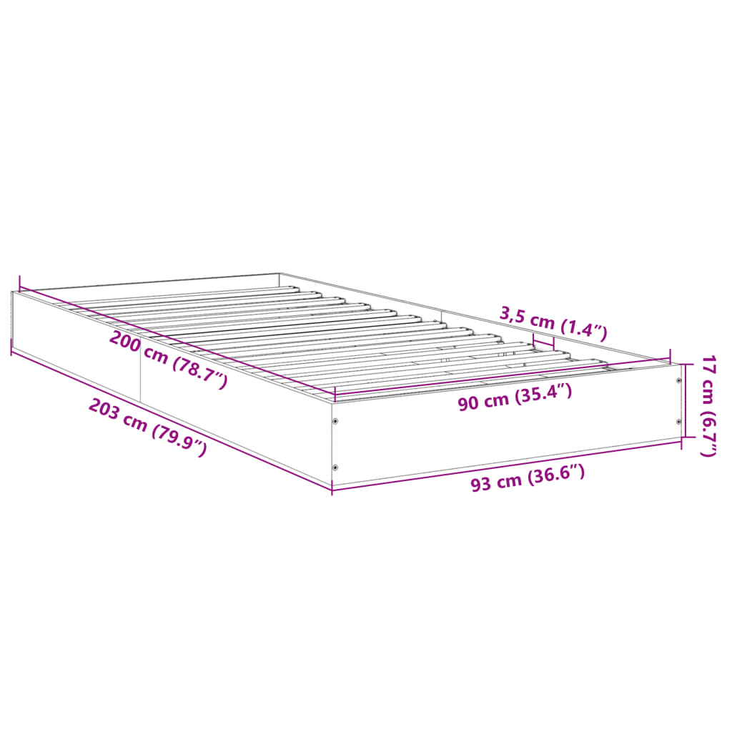 Cadre de lit sans matelas noir 90x200 cm bois d'ingénierie