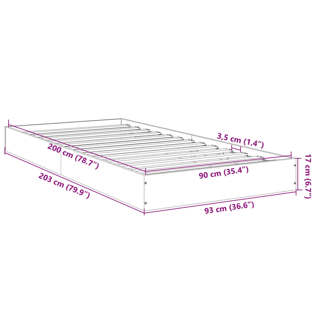 Bed frame without mattress sonoma oak 90x200 cm