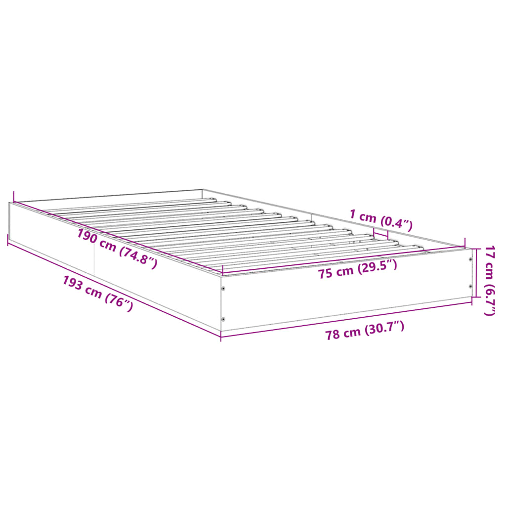 Cadre de lit sans matelas chêne fumé 75x190cm bois d'ingénierie