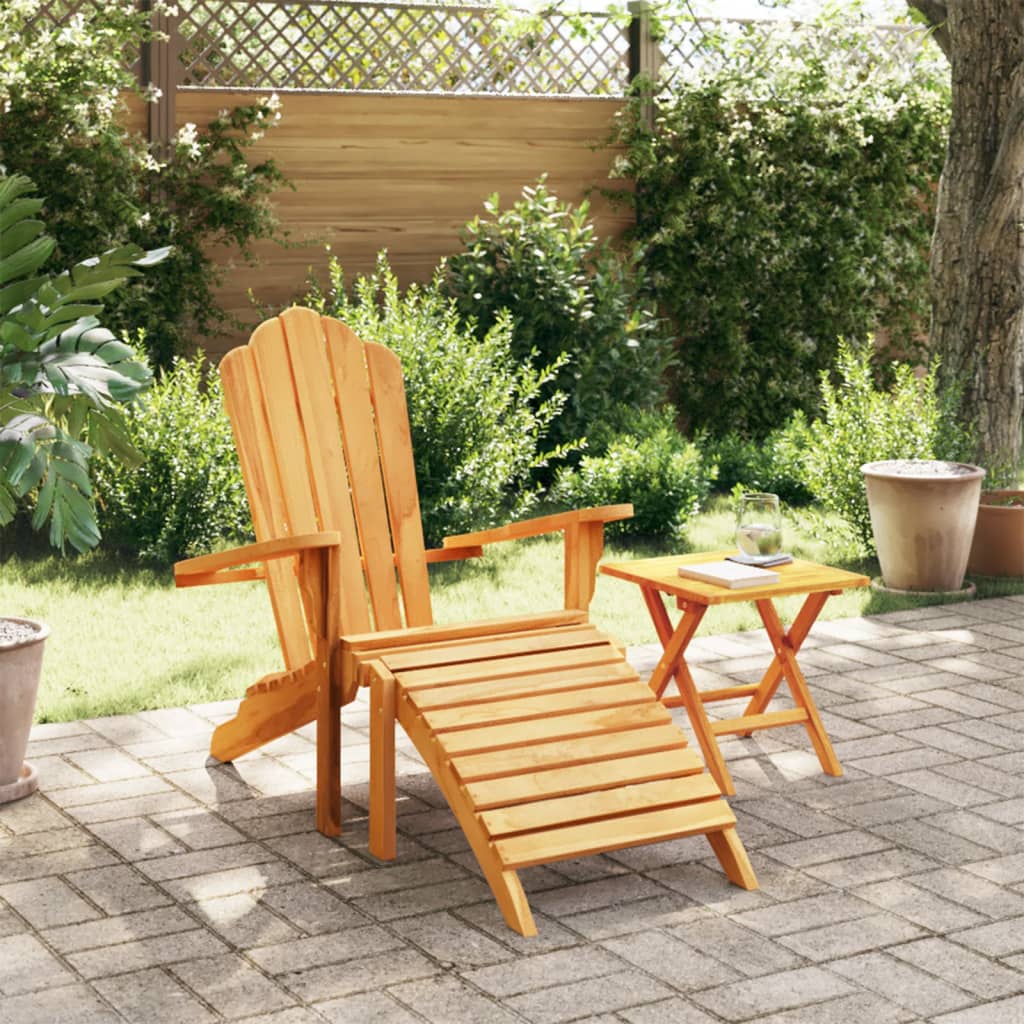 Chaise de jardin Adirondack et repose-pieds bois de teck solide