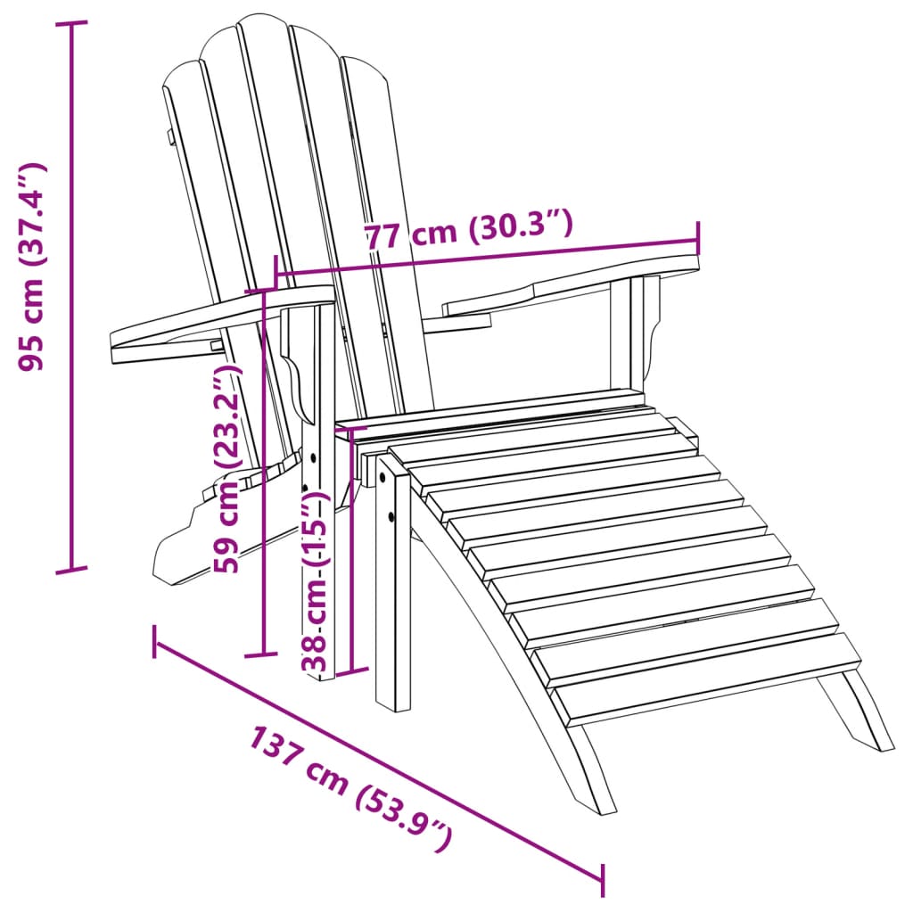 Chaise de jardin Adirondack et repose-pieds bois de teck solide