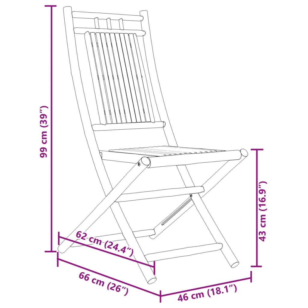 Chaises pliables de jardin lot de 4 46x66x99 cm bambou