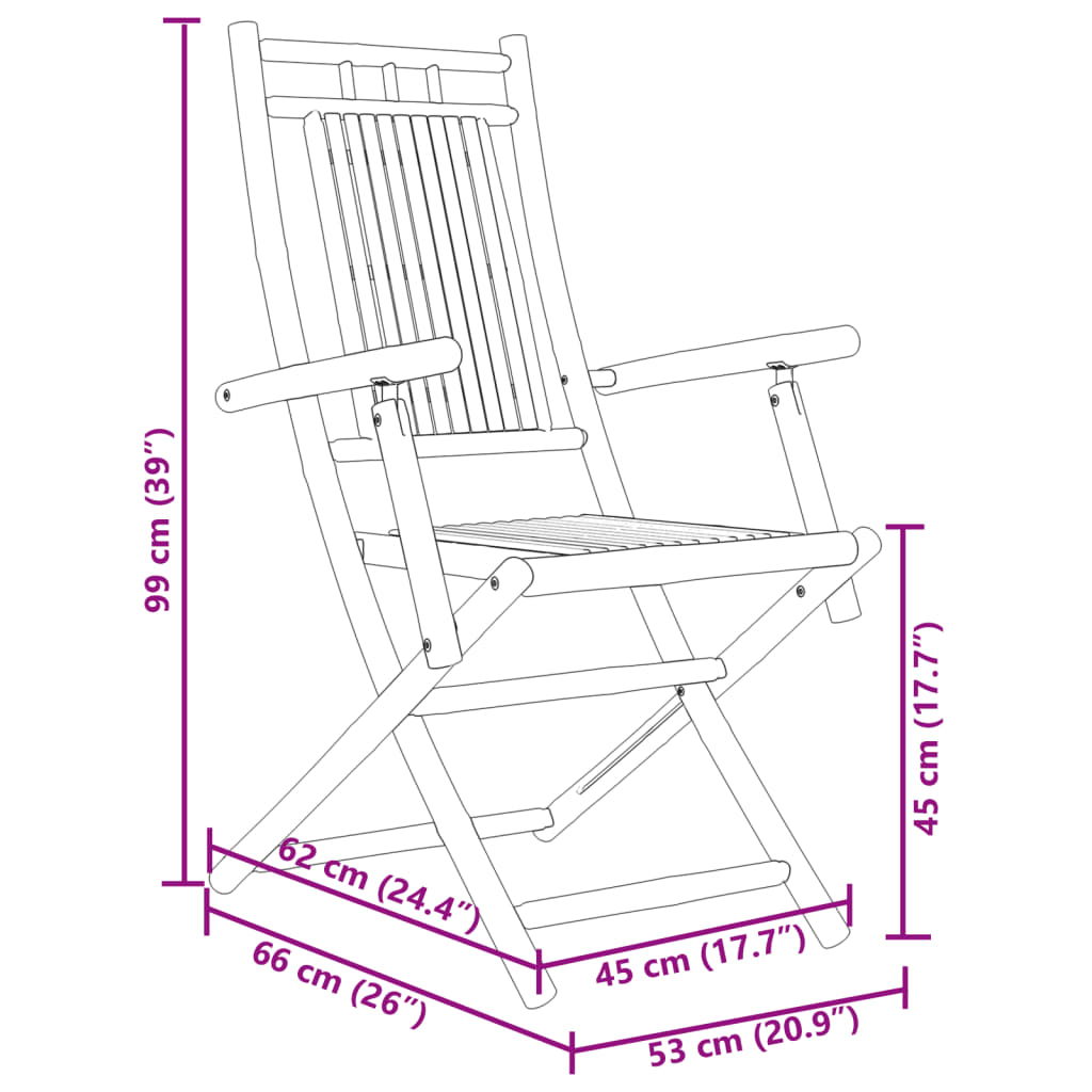 Chaises pliables de jardin lot de 4 53x66x99 cm bambou