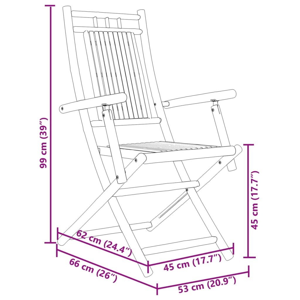 Chaises pliables de jardin lot de 8 53x66x99 cm bambou