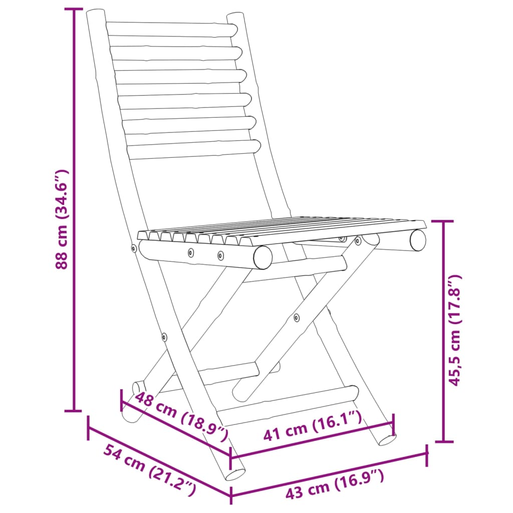 Chaises pliables de jardin lot de 4 43x54x88 cm bambou