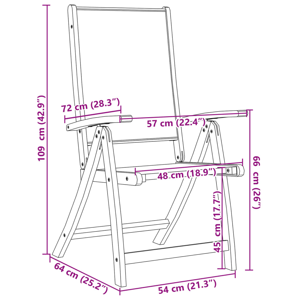 Chaises pliables de jardin lot de 4 bois d'acacia et textilène