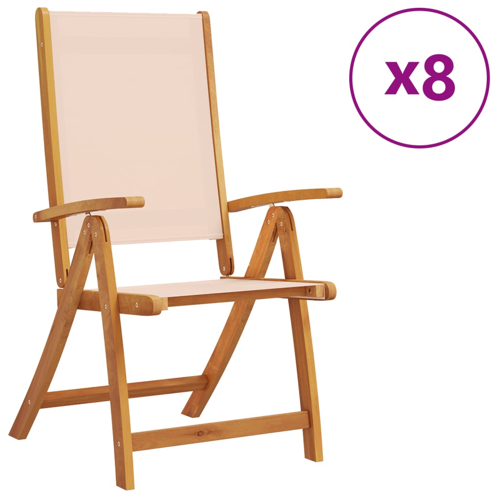 Chaises pliables de jardin lot de 8 bois d'acacia et textilène