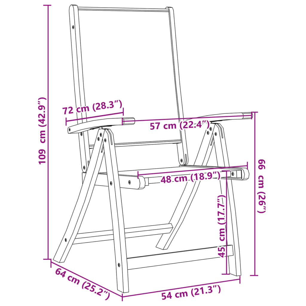 Chaises pliables de jardin lot de 8 bois d'acacia et textilène