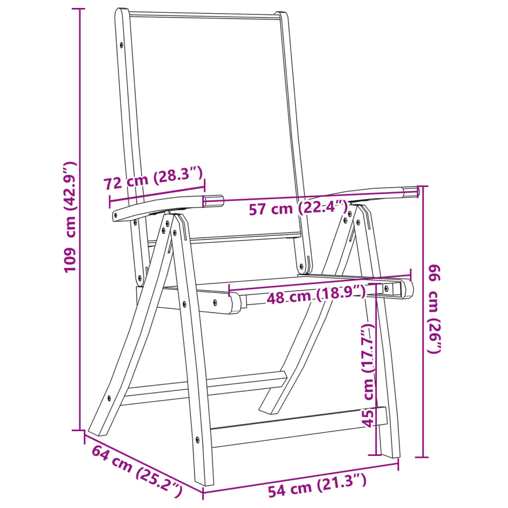 Chaises pliables de jardin lot de 4 bois d'acacia et textilène