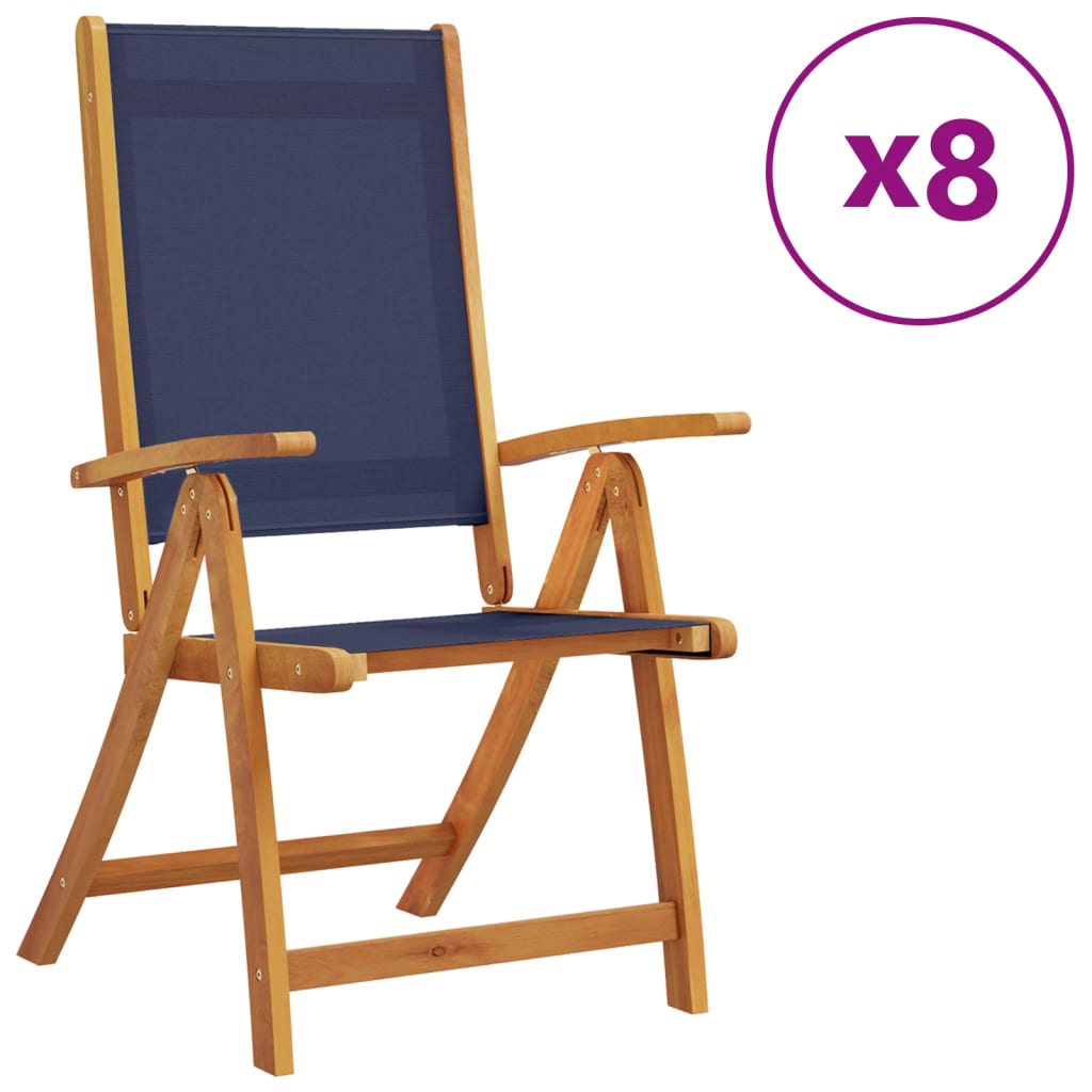 Chaises pliables de jardin lot de 8 bois d'acacia et textilène