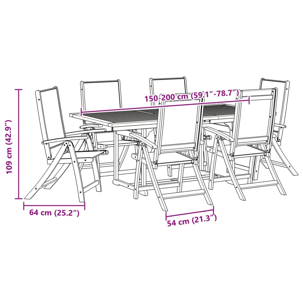 Ensemble à Manger de jardin 7pcs bois d'acacia solide textilène