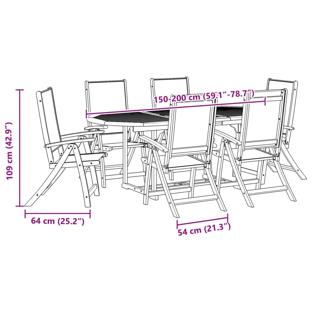 Ensemble à Manger de jardin 7pcs bois d'acacia solide textilène