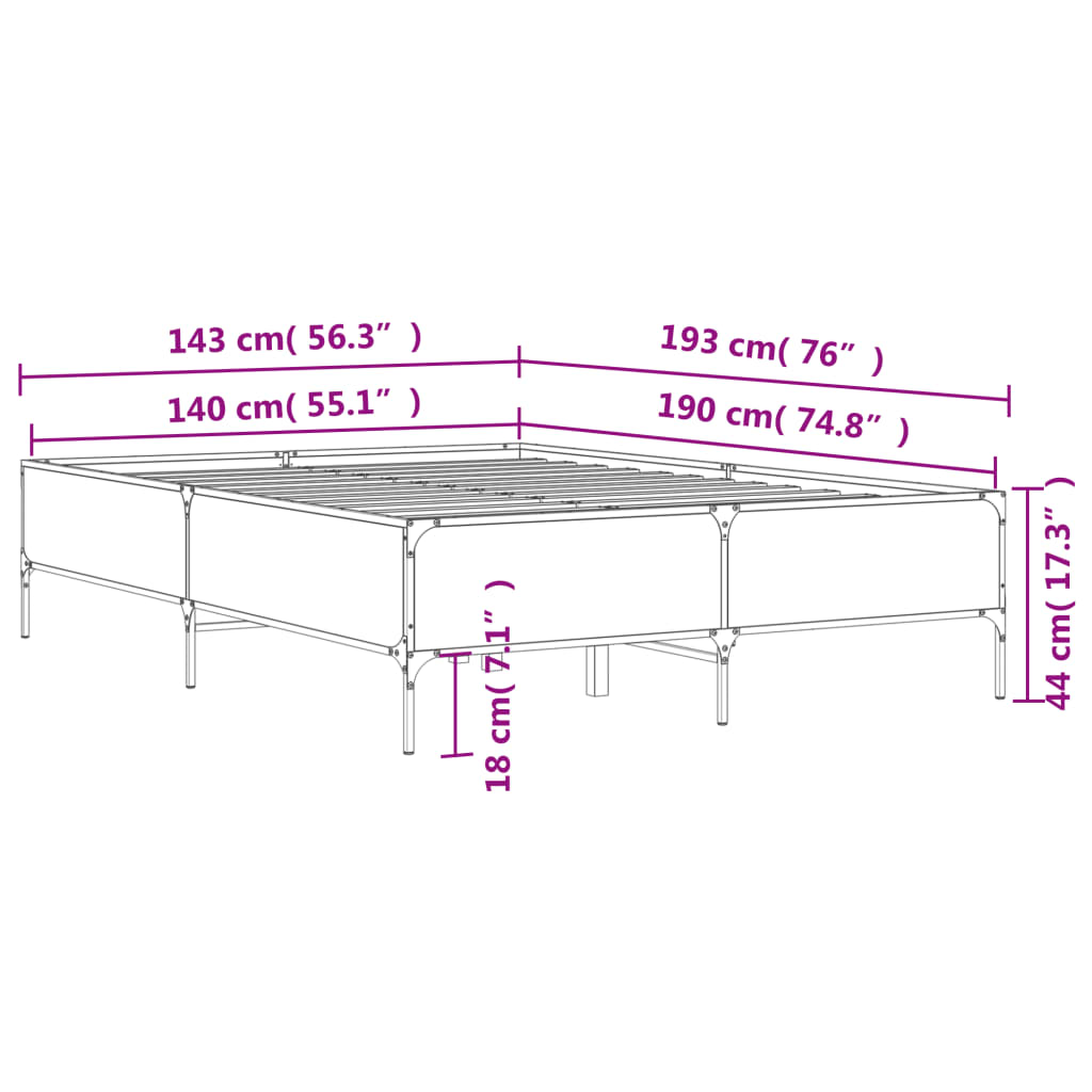 Cadre de lit sans matelas chêne sonoma 140x190 cm