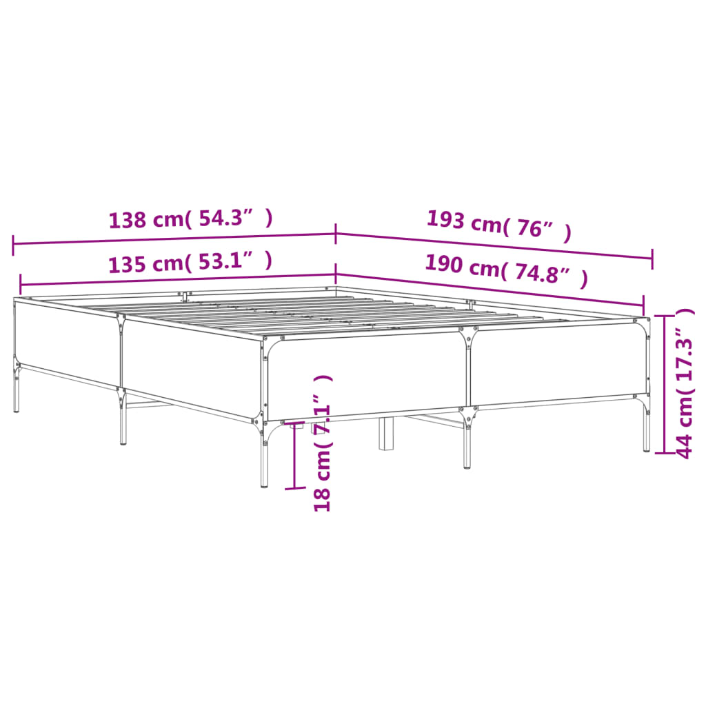 Cadre de lit sans matelas noir 135x190 cm