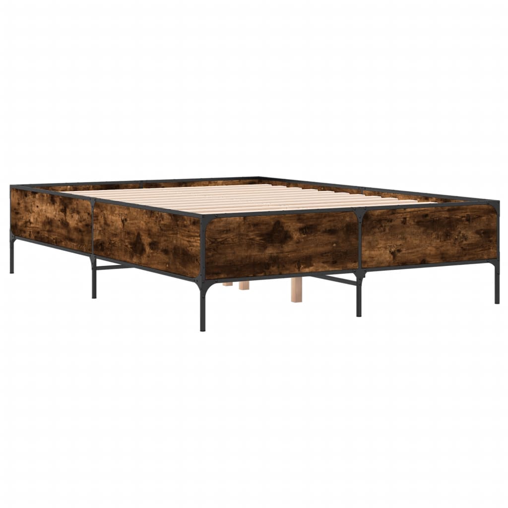 Cadre de lit sans matelas chêne fumé 135x190 cm