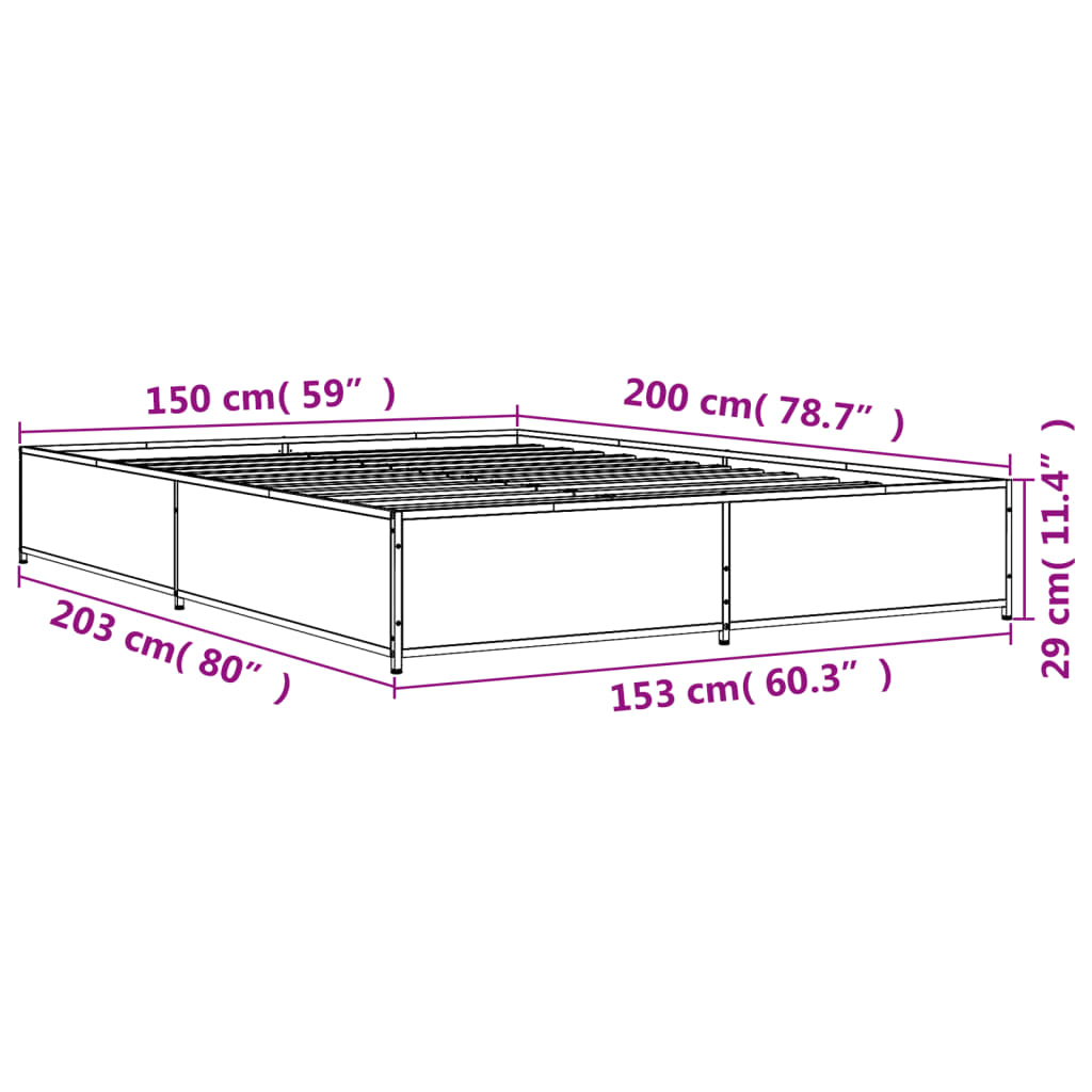 Cadre de lit sans matelas chêne fumé 150x200 cm