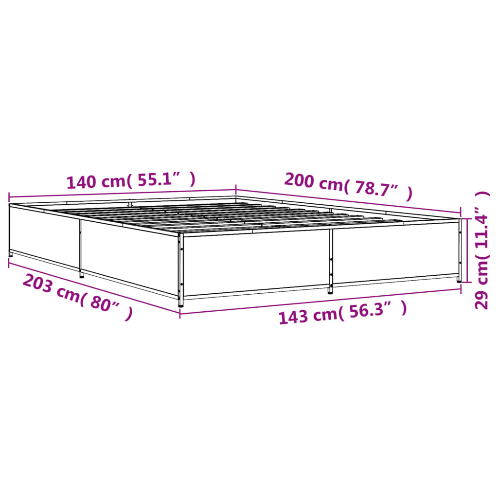 Cadre de lit sans matelas chêne fumé 140x200 cm