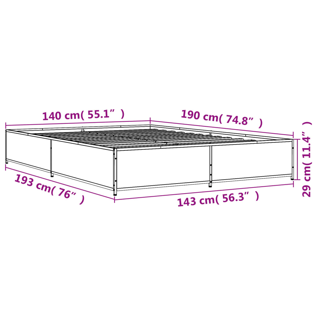 Cadre de lit sans matelas noir 140x190 cm