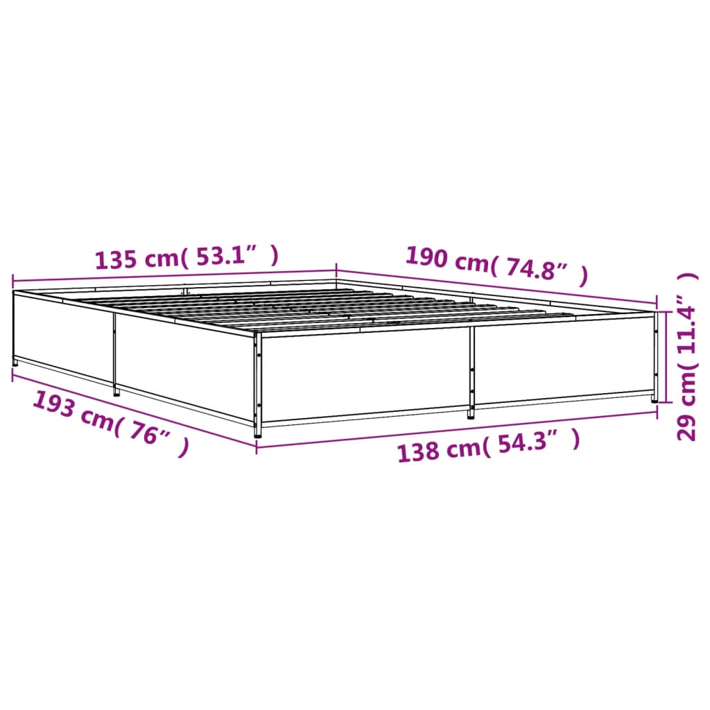 Cadre de lit sans matelas chêne sonoma 135x190 cm